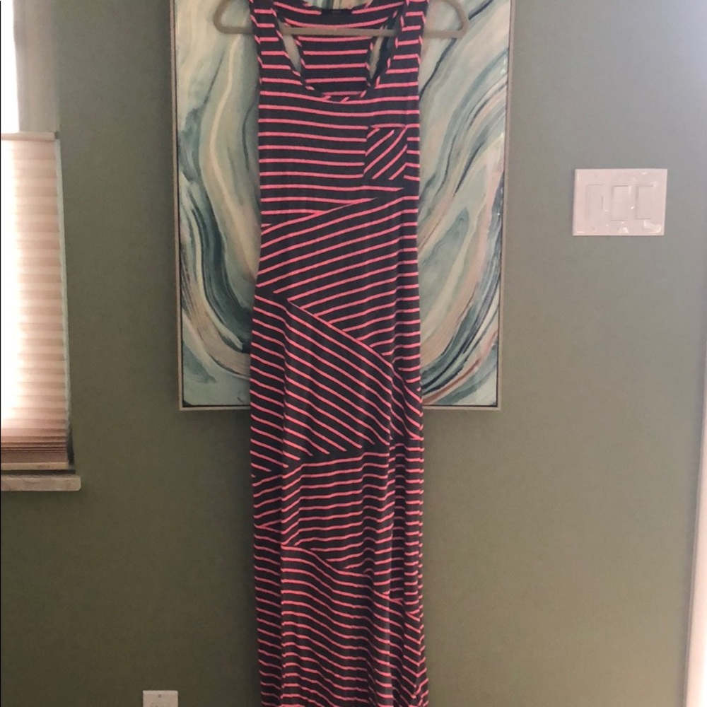Pink and gray striped maxi